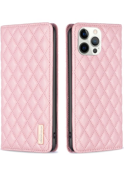 Apple iPhone 12/12 Pro Telefon Vaka Stili-16 Kart Tutucu Pu Deri Deri Yatay Stand Kılıf Rhanmombus Basılı Otomatik Kapanış Manyetik Telefon Kapak Pembe (Yurt Dışından)