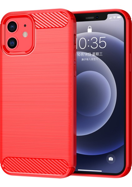 Apple iPhone 12 Mini Telefon Kılıfı Için 1.8mm Karbon Fırçalı Fırçalı Doku Isı Dispidasyon Geri Kılıf Esnek Tpu Kapak 5.4 Inç-Kırmızı (Yurt Dışından)