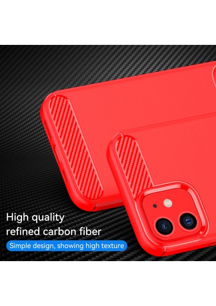 Apple iPhone 12 Mini Telefon Kılıfı Için 1.8mm Karbon Fırçalı Fırçalı Doku Isı Dispidasyon Geri Kılıf Esnek Tpu Kapak 5.4 Inç-Kırmızı (Yurt Dışından)