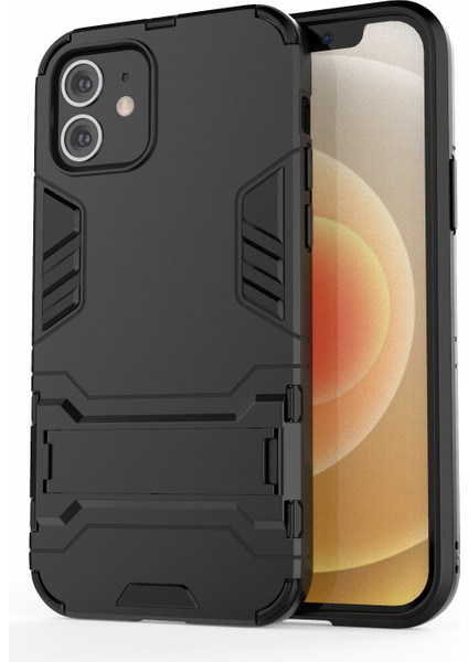 Apple iPhone 12 Pro/12-Black Için Kickstand Telefon Kapağı ile Plastik+Tpu Hibrit Kılıf (Yurt Dışından)