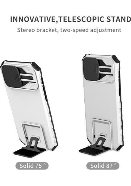 Apple iPhone 12 Telefon Kapağı Için Ayarlanabilir Dikey Kickstand Telefon Kılıf Anti Drop Pc+Tpu Kamera Kaydırıcısı Korumalı-Beyaz (Yurt Dışından)