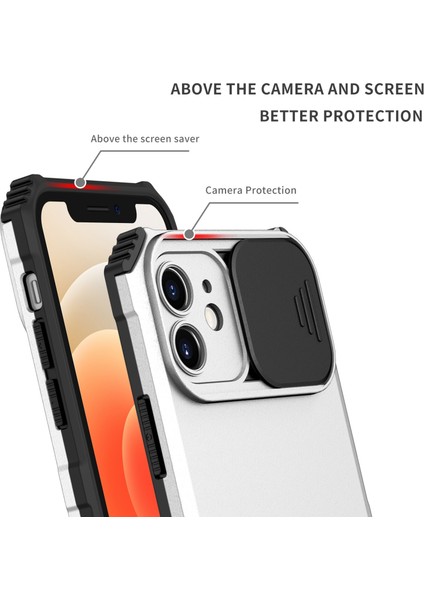 Apple iPhone 12 Telefon Kapağı Için Ayarlanabilir Dikey Kickstand Telefon Kılıf Anti Drop Pc+Tpu Kamera Kaydırıcısı Korumalı-Beyaz (Yurt Dışından)