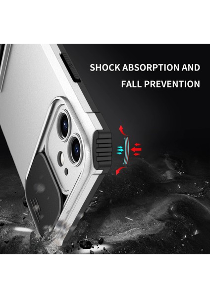 Apple iPhone 12 Telefon Kapağı Için Ayarlanabilir Dikey Kickstand Telefon Kılıf Anti Drop Pc+Tpu Kamera Kaydırıcısı Korumalı-Beyaz (Yurt Dışından)