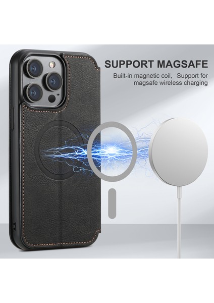 Apple iPhone 12/12 Pro Telefon Kapağı Için J06 Manyetik Telefon Kılıfı Stand Cüzdan Deri Kapağı Magsafe ile Uyumlu -Black (Yurt Dışından)