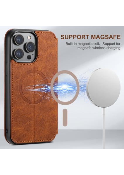 Apple iPhone 12/12 Pro Magnicy Telefon Kılıfı Stand Cüzdan Deri Kapağı Magsafe-Khaki ile Uyumlu (Yurt Dışından)
