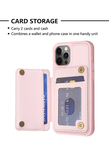 Apple iPhone 12/12 Pro Telefon Kılıf Kart Tutucu Tpu+Pu Deri Telefon Vaka Dalga Doku Dikiş Hattı Kickstand Telefon Kapak Pembe (Yurt Dışından)
