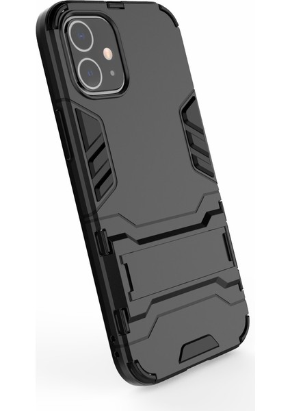Apple iPhone 12 Mini-Black Için Kickstand Telefon Kabuğu ile Plastik+Tpu Hibrid Kasa (Yurt Dışından)
