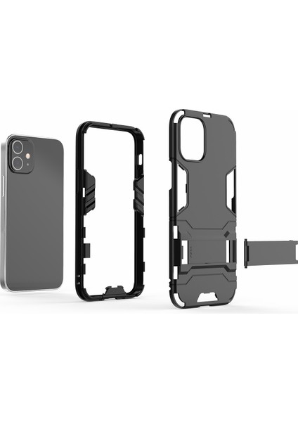 Apple iPhone 12 Mini-Black Için Kickstand Telefon Kabuğu ile Plastik+Tpu Hibrid Kasa (Yurt Dışından)