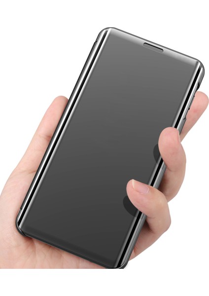 Apple iPhone 12 Telefon Kapağı Kaplamalı Ayna Yüzeyi Destekleme Deri Koruma Kılıfı Cep Telefon Aksesuarı -Purple (Yurt Dışından)