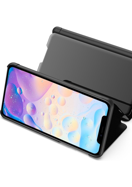 Apple iPhone 12 Telefon Kapağı Kaplamalı Ayna Yüzeyi Destekleme Deri Koruma Kılıfı Cep Telefon Aksesuarı -Purple (Yurt Dışından)