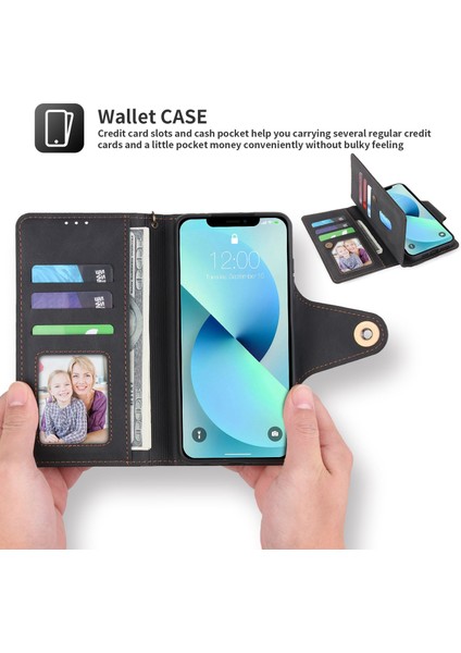 Apple iPhone 12/12 Pro Telefon Kapağı 010 Tam Koruma Pu Deri Telefon Kılıfı 9 Cüzdan Stand ve Bilek Kayışı Toka Kapağı Kapak Black ile Kart Yuvaları Tasarım (Yurt Dışından)