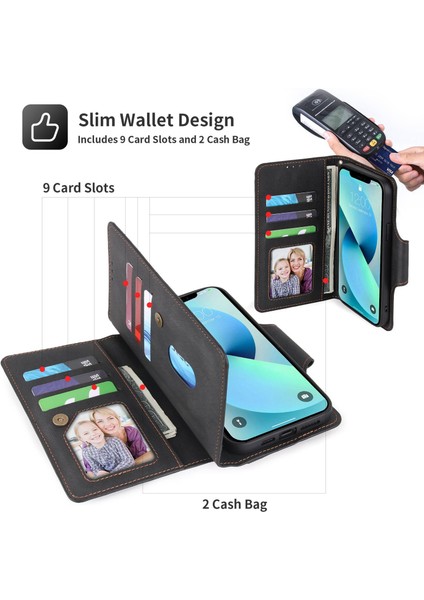 Apple iPhone 12/12 Pro Telefon Kapağı 010 Tam Koruma Pu Deri Telefon Kılıfı 9 Cüzdan Stand ve Bilek Kayışı Toka Kapağı Kapak Black ile Kart Yuvaları Tasarım (Yurt Dışından)