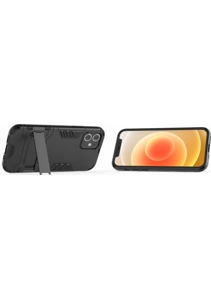 Apple iPhone 12 Pro/12-Black Için Kickstand Telefon Kapağı ile Plastik+Tpu Hibrit Kılıf (Yurt Dışından)