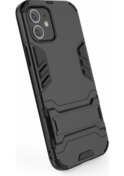 Apple iPhone 12 Pro/12-Black Için Kickstand Telefon Kapağı ile Plastik+Tpu Hibrit Kılıf (Yurt Dışından)