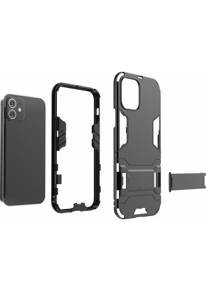 Apple iPhone 12 Pro/12-Black Için Kickstand Telefon Kapağı ile Plastik+Tpu Hibrit Kılıf (Yurt Dışından)