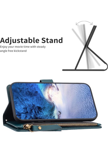 Apple iPhone 12/12 Pro Için Pro Deri Anti Deri Kılıf Zipper Cep Stand Telefon Cüzdan Kapağı - Yeşil (Yurt Dışından)