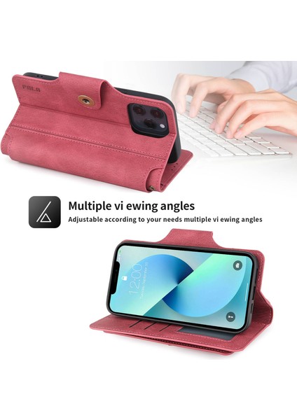 Apple iPhone 12/12 Pro Telefon Kılıfı 010 Tam Koruma Pu Deri Telefon Kılıfı 9 Cüzdan Stand ve Bilek Kayışı Toka Kapağı Kapak-Kırmızı ile Kart Yuvaları Tasarım (Yurt Dışından)