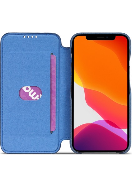 Retro Style Stand Deri Telefon Kılıfı Apple iPhone 12 Mini Blue Için Kart Sahibi (Yurt Dışından)