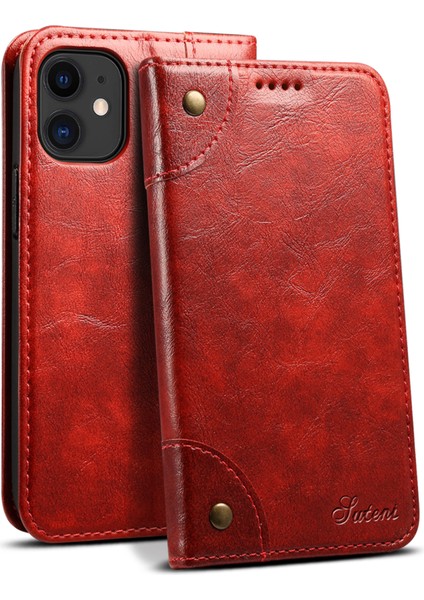 Apple iPhone 12 Mini Telefon Kılıfı Için Manyetik Otomatik Kapatma Pu Deri Kılıf Stand Şok Geçirmez Tpu Iç Kabuk Telefon Kapağı 5.4 Inç-Kırmızı (Yurt Dışından)