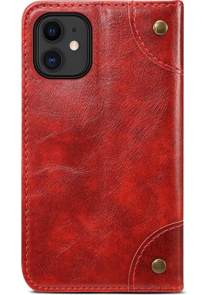 Apple iPhone 12 Mini Telefon Kılıfı Için Manyetik Otomatik Kapatma Pu Deri Kılıf Stand Şok Geçirmez Tpu Iç Kabuk Telefon Kapağı 5.4 Inç-Kırmızı (Yurt Dışından)