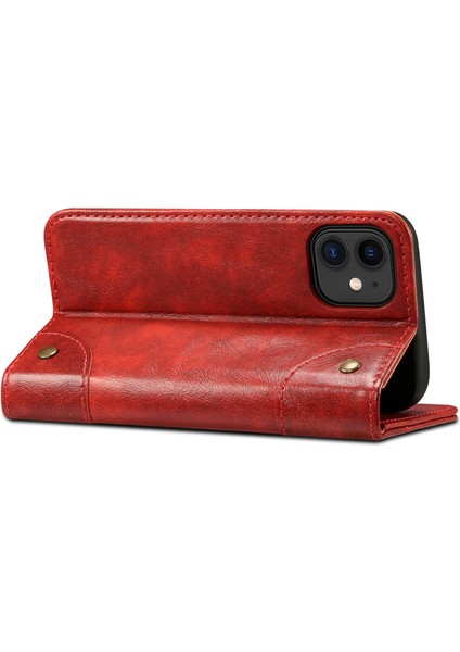 Apple iPhone 12 Mini Telefon Kılıfı Için Manyetik Otomatik Kapatma Pu Deri Kılıf Stand Şok Geçirmez Tpu Iç Kabuk Telefon Kapağı 5.4 Inç-Kırmızı (Yurt Dışından)