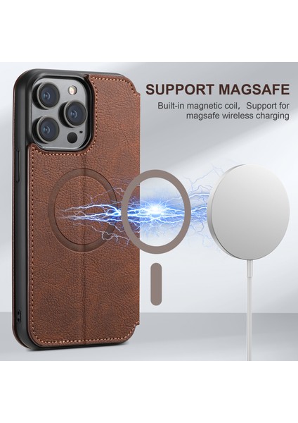 Apple iPhone 12/12 Pro Magnicy Telefon Kılıfı Stand Cüzdan Deri Kapağı Magsafe-Brown ile Uyumlu (Yurt Dışından)