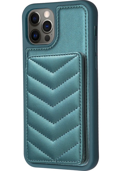 Apple iPhone 12/12 Pro Telefon Kılıf Kart Tutucu Tpu+Pu Deri Telefon Vaka Dalga Doku Dikiş Hattı Kickstand Telefon Kapak Yeşil (Yurt Dışından)