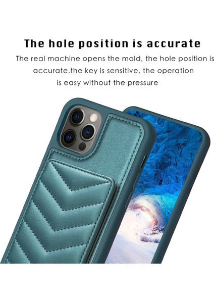 Apple iPhone 12/12 Pro Telefon Kılıf Kart Tutucu Tpu+Pu Deri Telefon Vaka Dalga Doku Dikiş Hattı Kickstand Telefon Kapak Yeşil (Yurt Dışından)