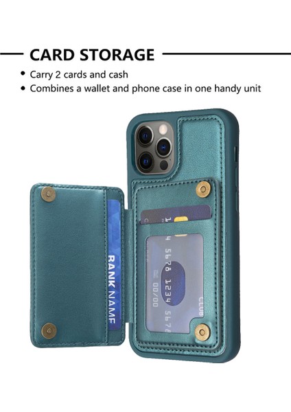 Apple iPhone 12/12 Pro Telefon Kılıf Kart Tutucu Tpu+Pu Deri Telefon Vaka Dalga Doku Dikiş Hattı Kickstand Telefon Kapak Yeşil (Yurt Dışından)
