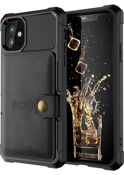 Apple iPhone 12 Mini Telefon Kılıfı Kickstand Deri Kaplamalı Tpu Koruyucu Kapak Kart Tutucu [dahili Manyetik Sayfa] -Black (Yurt Dışından)