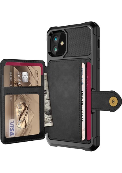 Apple iPhone 12 Mini Telefon Kılıfı Kickstand Deri Kaplamalı Tpu Koruyucu Kapak Kart Tutucu [dahili Manyetik Sayfa] -Black (Yurt Dışından)