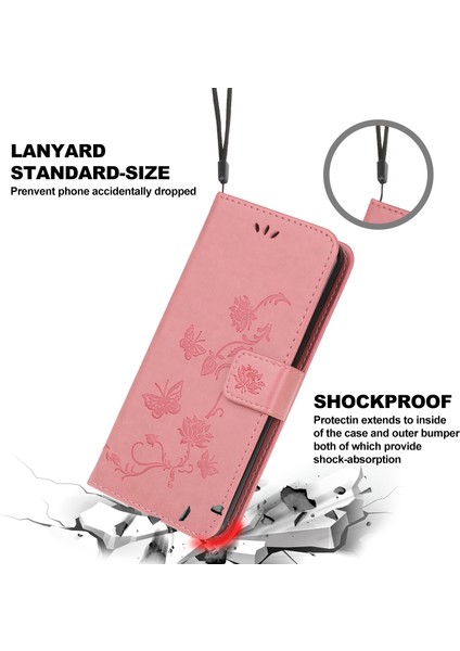 Apple iPhone 12 Mini-Pink Için Kelebek Çiçek Cüzdan Deri Koruyucu Kılıf (Yurt Dışından)