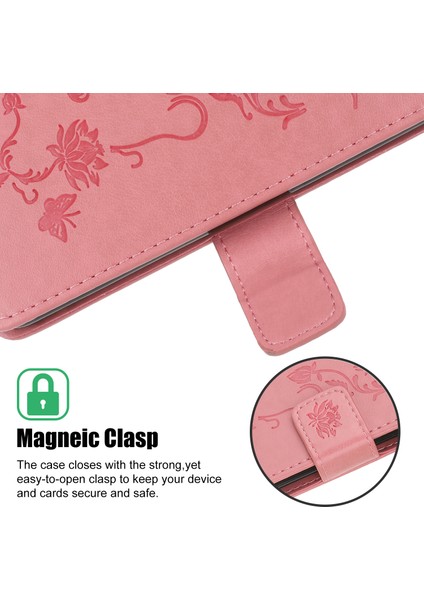 Apple iPhone 12 Mini-Pink Için Kelebek Çiçek Cüzdan Deri Koruyucu Kılıf (Yurt Dışından)