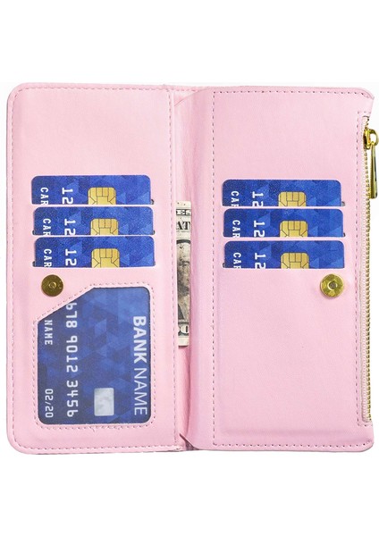 Apple iPhone 12 Mini Telefon Kılıfı Için 5.4 Inç Fermuarı Cep Baskı Rhombus Desen Mat Pu Deri Cüzdan Stand-Pink (Yurt Dışından)