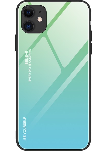 Gradyan Renk Temsilli Cam+Pc+Tpu Apple iPhone 12 Mini-Yeşil/mavi Için Geri Kılıf (Yurt Dışından)