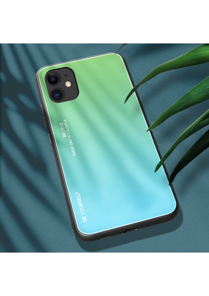 Gradyan Renk Temsilli Cam+Pc+Tpu Apple iPhone 12 Mini-Yeşil/mavi Için Geri Kılıf (Yurt Dışından)