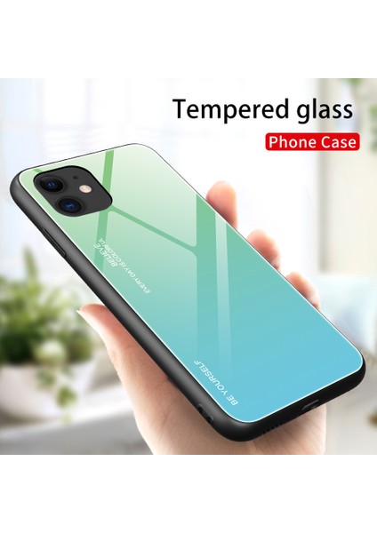 Gradyan Renk Temsilli Cam+Pc+Tpu Apple iPhone 12 Mini-Yeşil/mavi Için Geri Kılıf (Yurt Dışından)