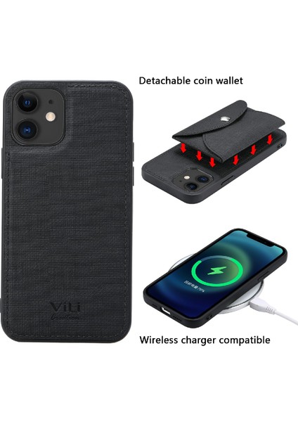 Söndürülebilir Manyetik Emilim Cüzdanı Deri Cilt Tpu Apple iPhone 12 Mini 5.4 Inç-Black Için Geri Kılıf (Yurt Dışından)