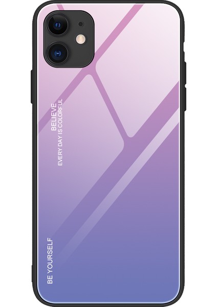 Gradyan Renk Temsilli Cam+Pc+Tpu Apple iPhone 12 Mini-Pink/mavi Için Geri Kılıf (Yurt Dışından)