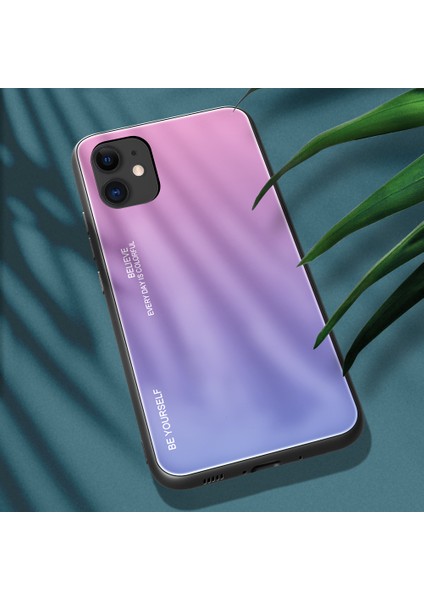 Gradyan Renk Temsilli Cam+Pc+Tpu Apple iPhone 12 Mini-Pink/mavi Için Geri Kılıf (Yurt Dışından)