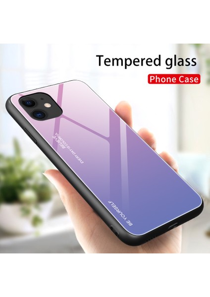 Gradyan Renk Temsilli Cam+Pc+Tpu Apple iPhone 12 Mini-Pink/mavi Için Geri Kılıf (Yurt Dışından)