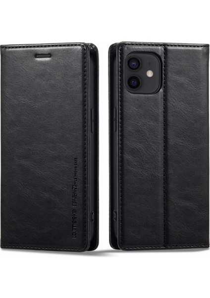 Apple iPhone 12 Mini Telefon Kılıfı Için Manyetik Otomatik Kapanış 5.4 Inç Şok Geçirmez Rfıd Engelleme Pu Deri Cep Telefon Cüzdan Stand Kapak Black (Yurt Dışından)