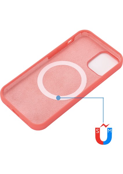 Apple iPhone 12 Mini Telefon Kılıfı Için Manyetik Sıvı Silikon Kılıf 5.4 Inç Magsafe Şarj Cep Telefonu Kapak-Sıcak Pembesi (Yurt Dışından)