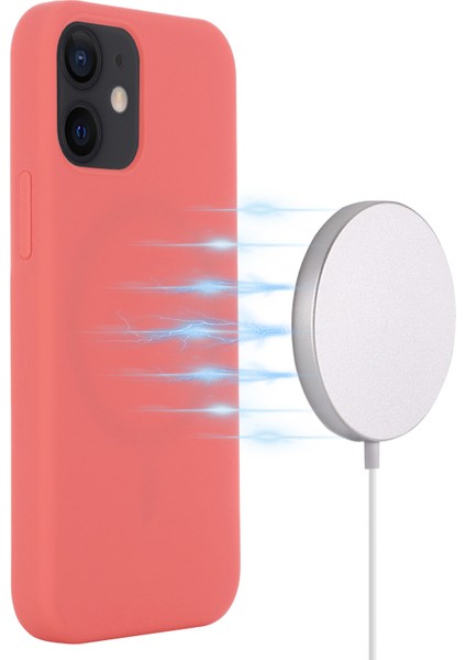 Apple iPhone 12 Mini Telefon Kılıfı Için Manyetik Sıvı Silikon Kılıf 5.4 Inç Magsafe Şarj Cep Telefonu Kapak-Sıcak Pembesi (Yurt Dışından)