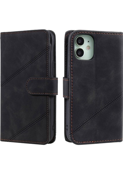 Apple iPhone 12 Mini Telefon Kılıfı Için 5.4 Inç Pu Deri Stand Kapağı Baskılı Hücre Birden Fazla Kart Yuvası ve Nakit Cep Black (Yurt Dışından)