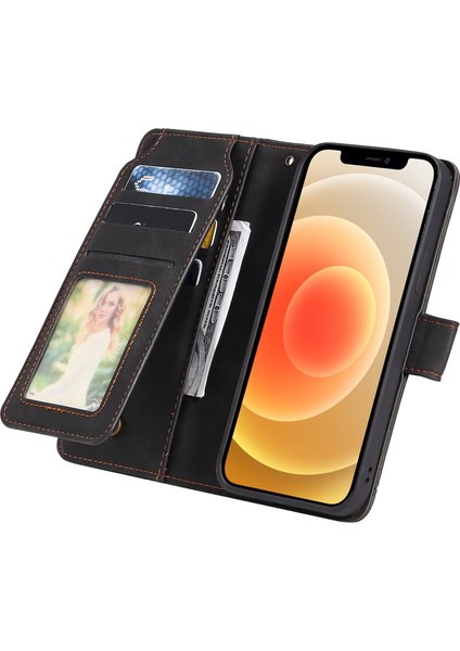Apple iPhone 12 Mini Telefon Kılıfı Için 5.4 Inç Pu Deri Stand Kapağı Baskılı Hücre Birden Fazla Kart Yuvası ve Nakit Cep Black (Yurt Dışından)