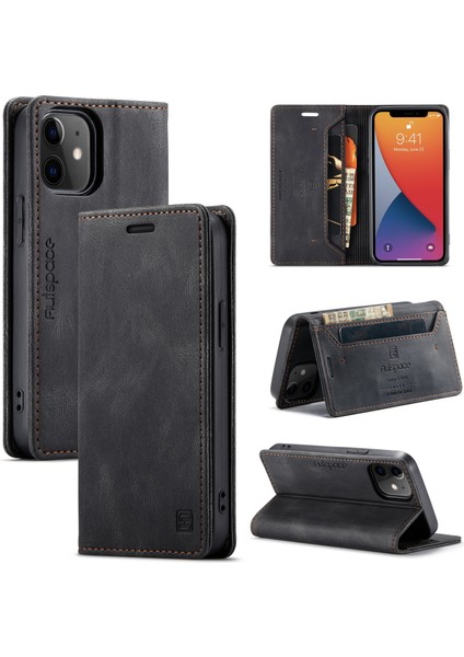 Rfıd Koruma Retro Mat Cüzdan Deri Kabuğu Apple iPhone 12 Mini 5.4 Inç-Black (Yurt Dışından)
