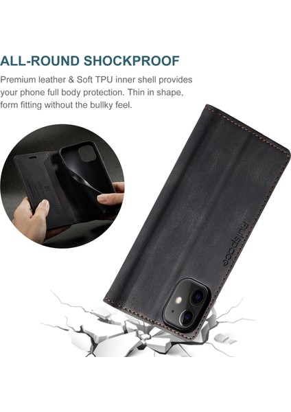 Rfıd Koruma Retro Mat Cüzdan Deri Kabuğu Apple iPhone 12 Mini 5.4 Inç-Black (Yurt Dışından)