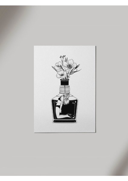 Minimalist Kadın Çiçek Vazo Ahşap Poster Tablo