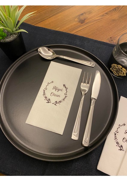 Siyah Yaldızlı Afiyet Olsun 16 Lı Beyaz Renkli Kağıt Peçete